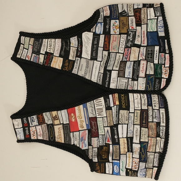 Vintage Fashion Labels Vest Stitched on Black XL Includes Designers Many Eras - Picture 12 of 13